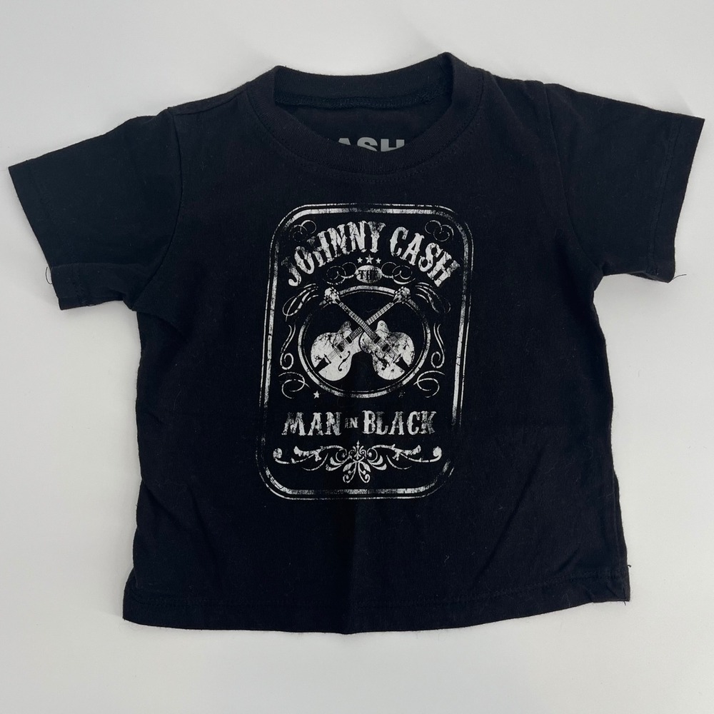 Kids Johnny Cash Man‎ in Black T Shirt Toddler Size 18M Black Cotton Polyester